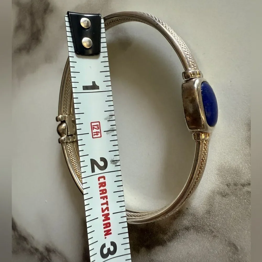 Boho Silver Bangle with Deep Lapis Stone – Artisan Style